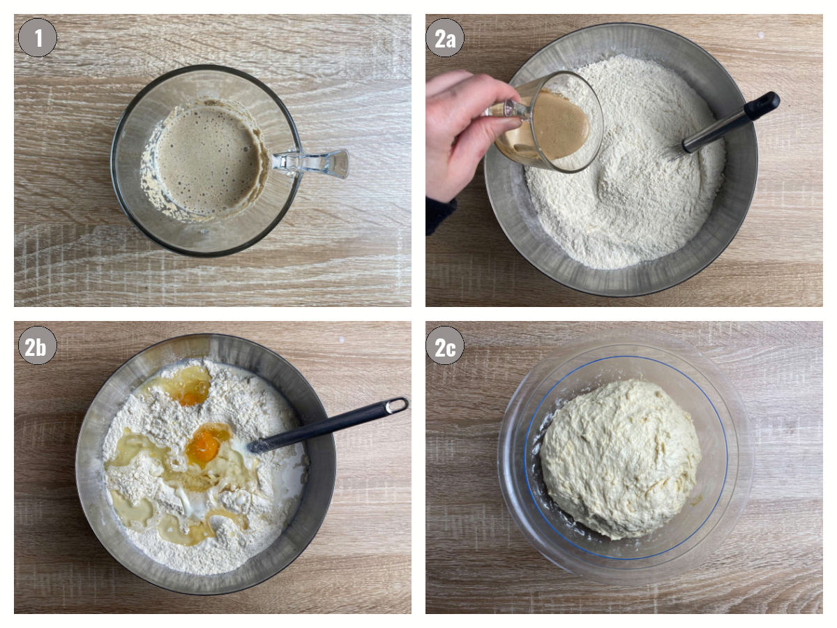 Four photographs, two by two, of rolls being made.
