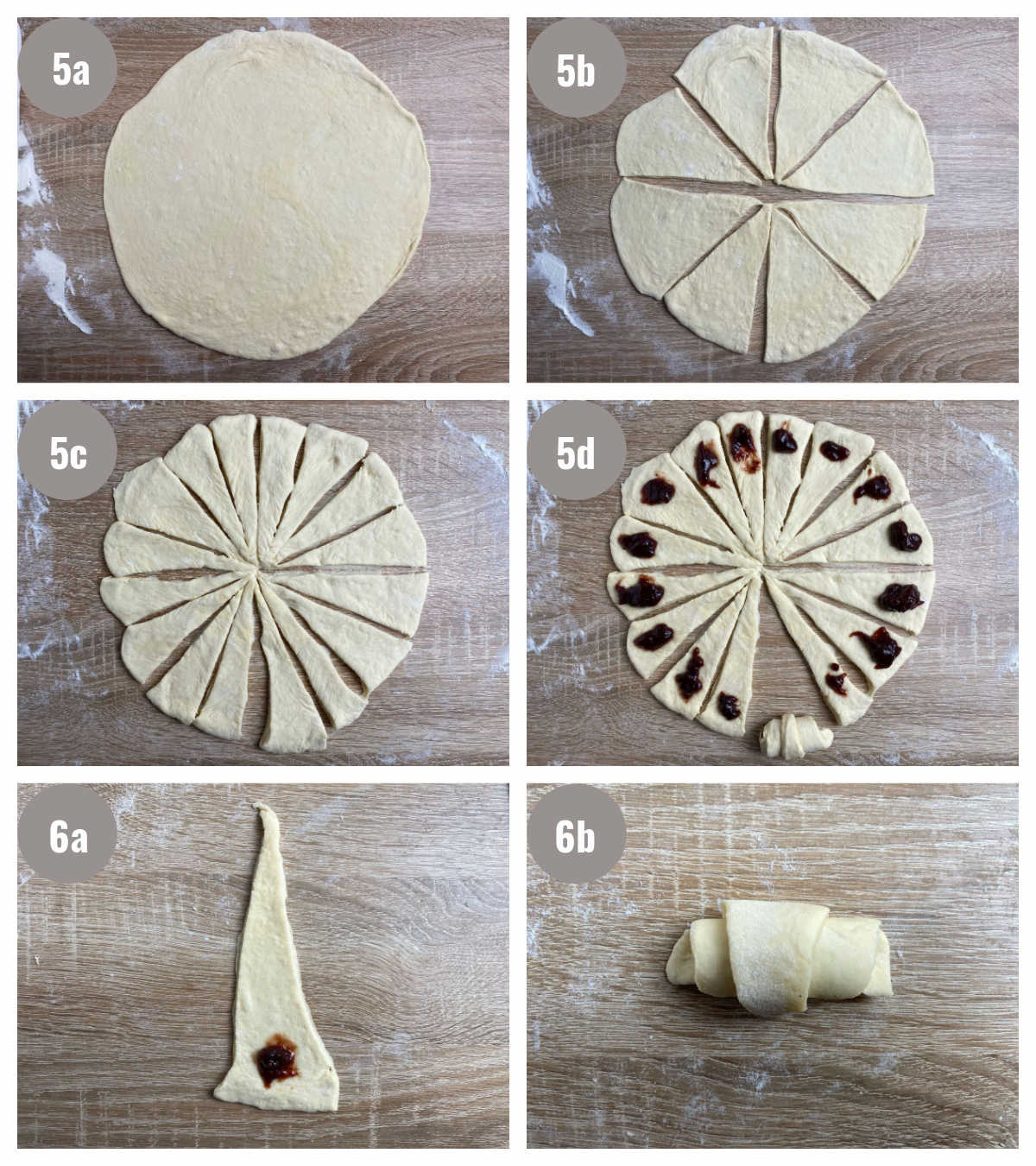 Six photographs, two by three, of rolling the kiflice.