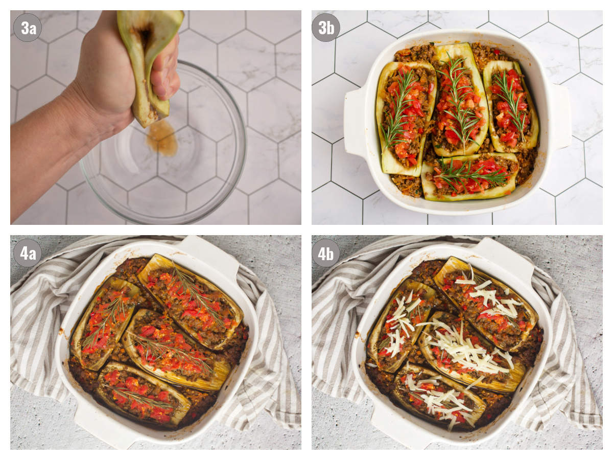 Four more photos depicting how to make stuffed peppers. 