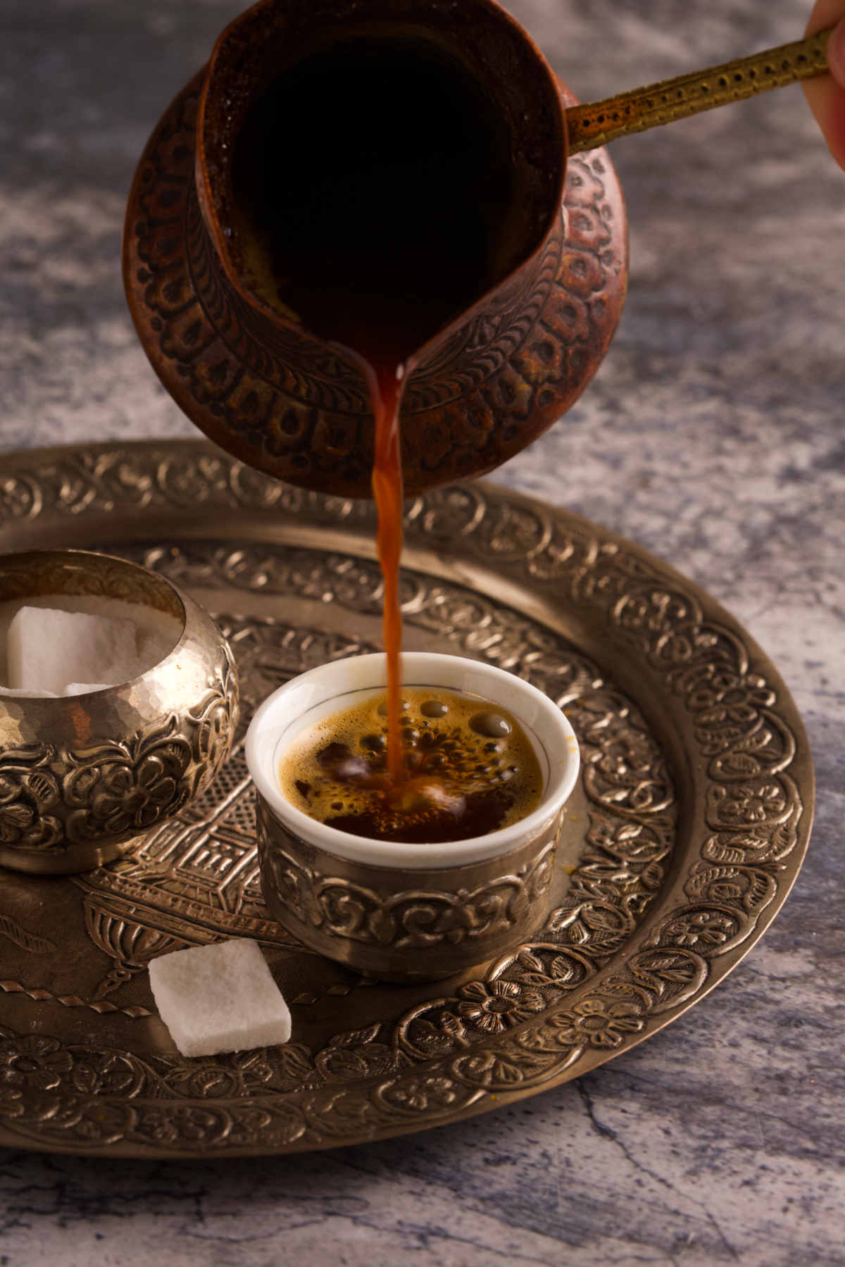 Light Brown Turkish Coffee Cups W/Water Glass Set