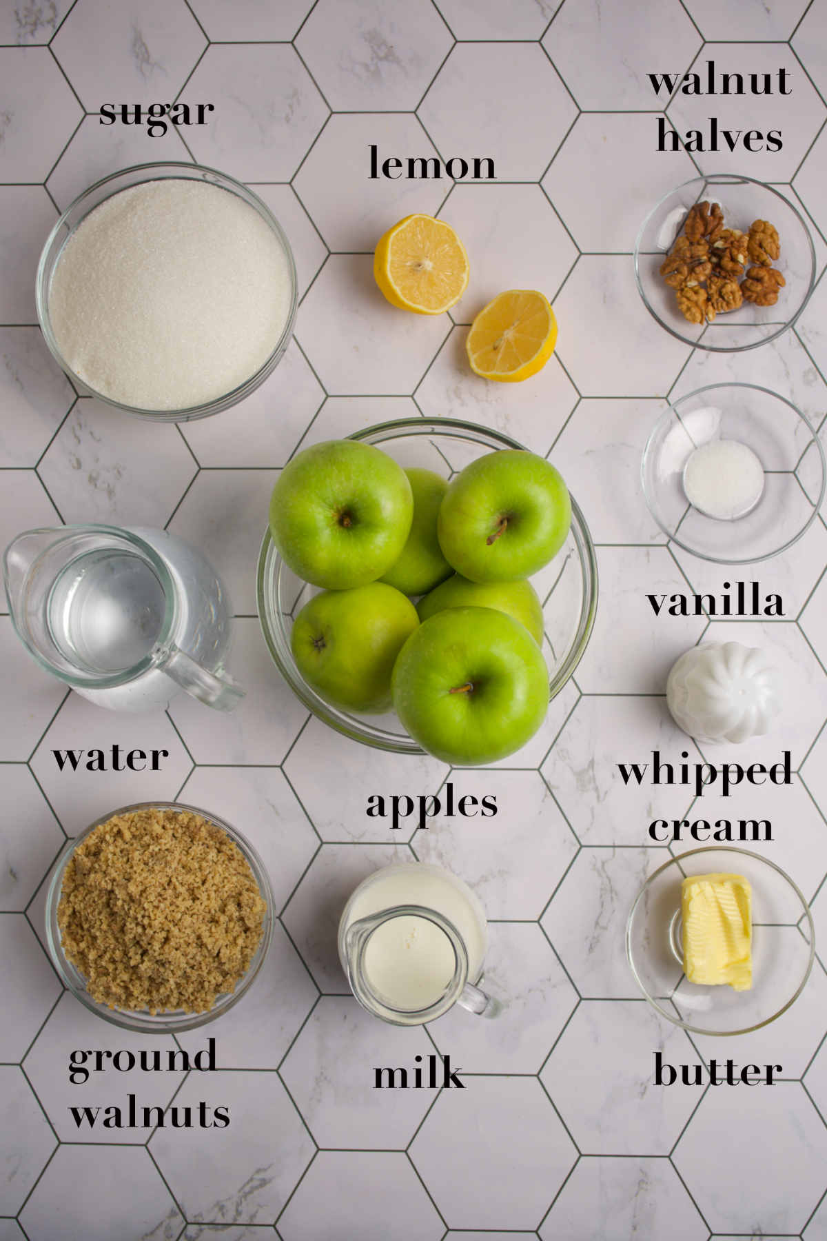 Ingredients placed on a white, honeycomb background.