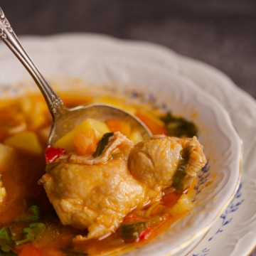 Paprikash in a ladle.