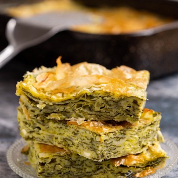 Three pieces of spinach pie.