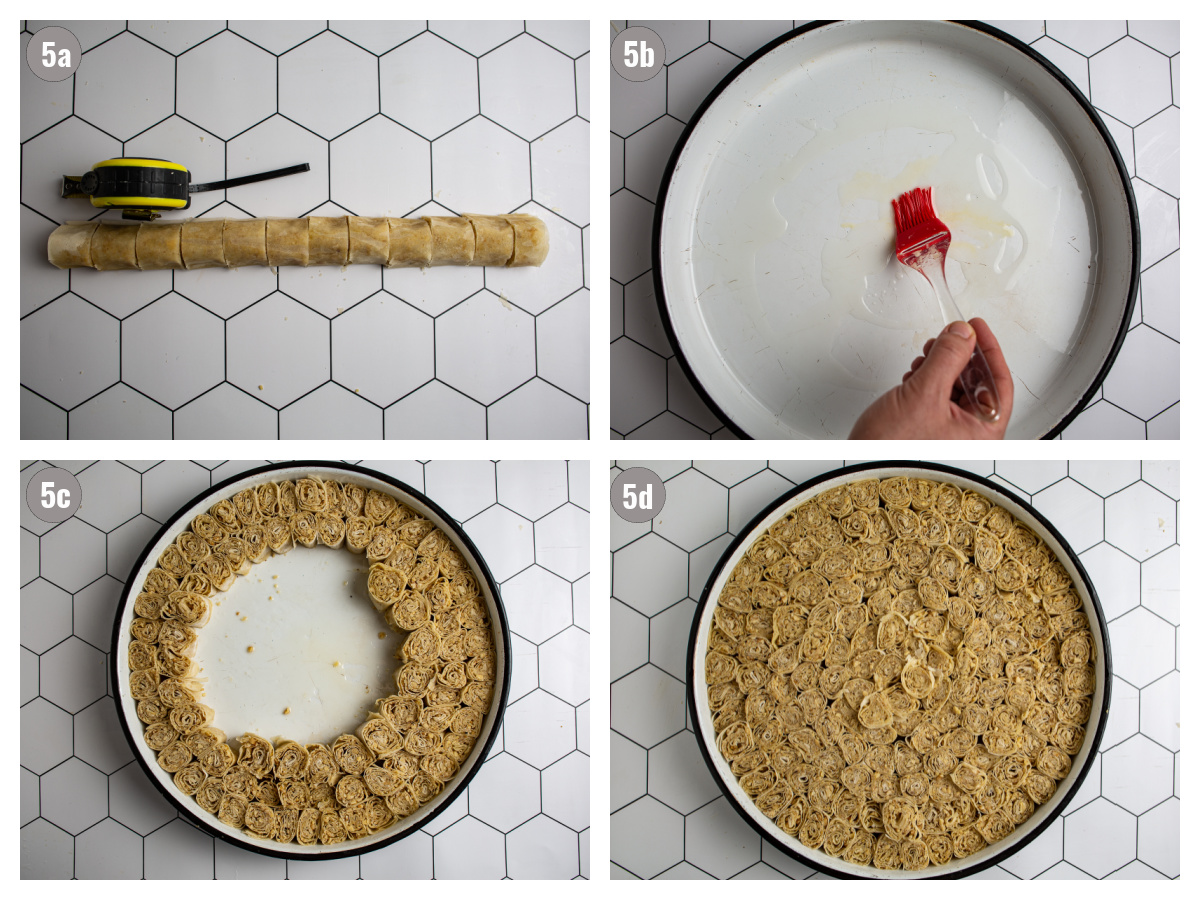 Four photos, two per row of making the dessert. 