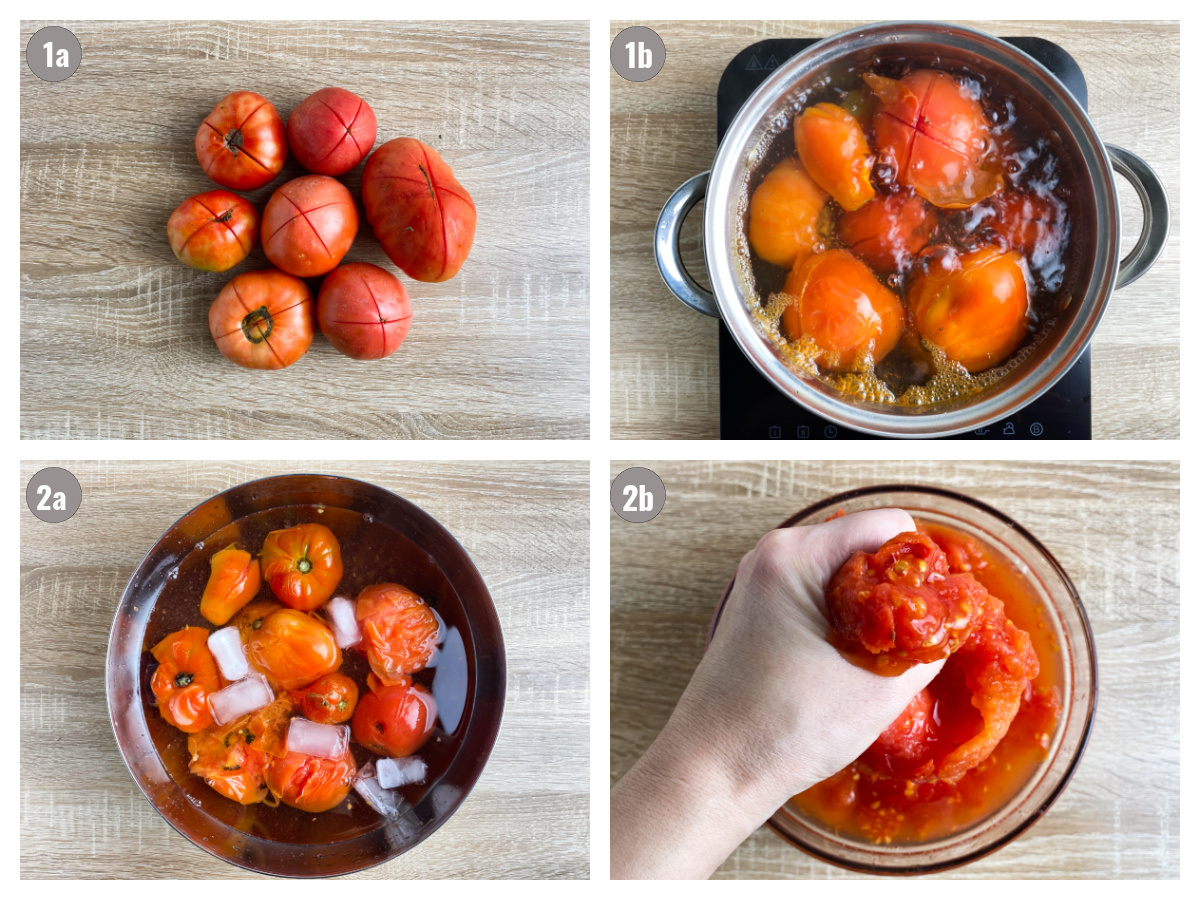 Four photographs of tomatoes. 