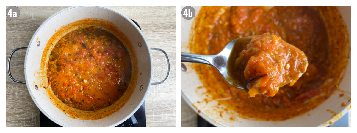 Two photographs of tomato sauce. 