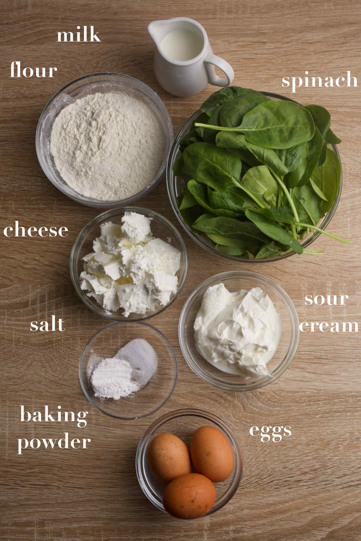 Ingredients on a wood table.