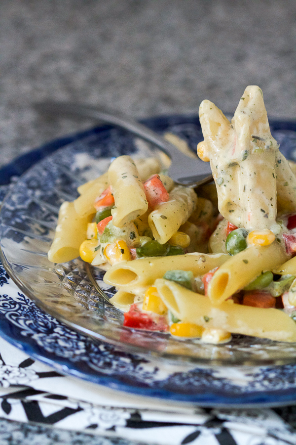 Pasta with Veggies in White Sauce - Balkan Lunch Box