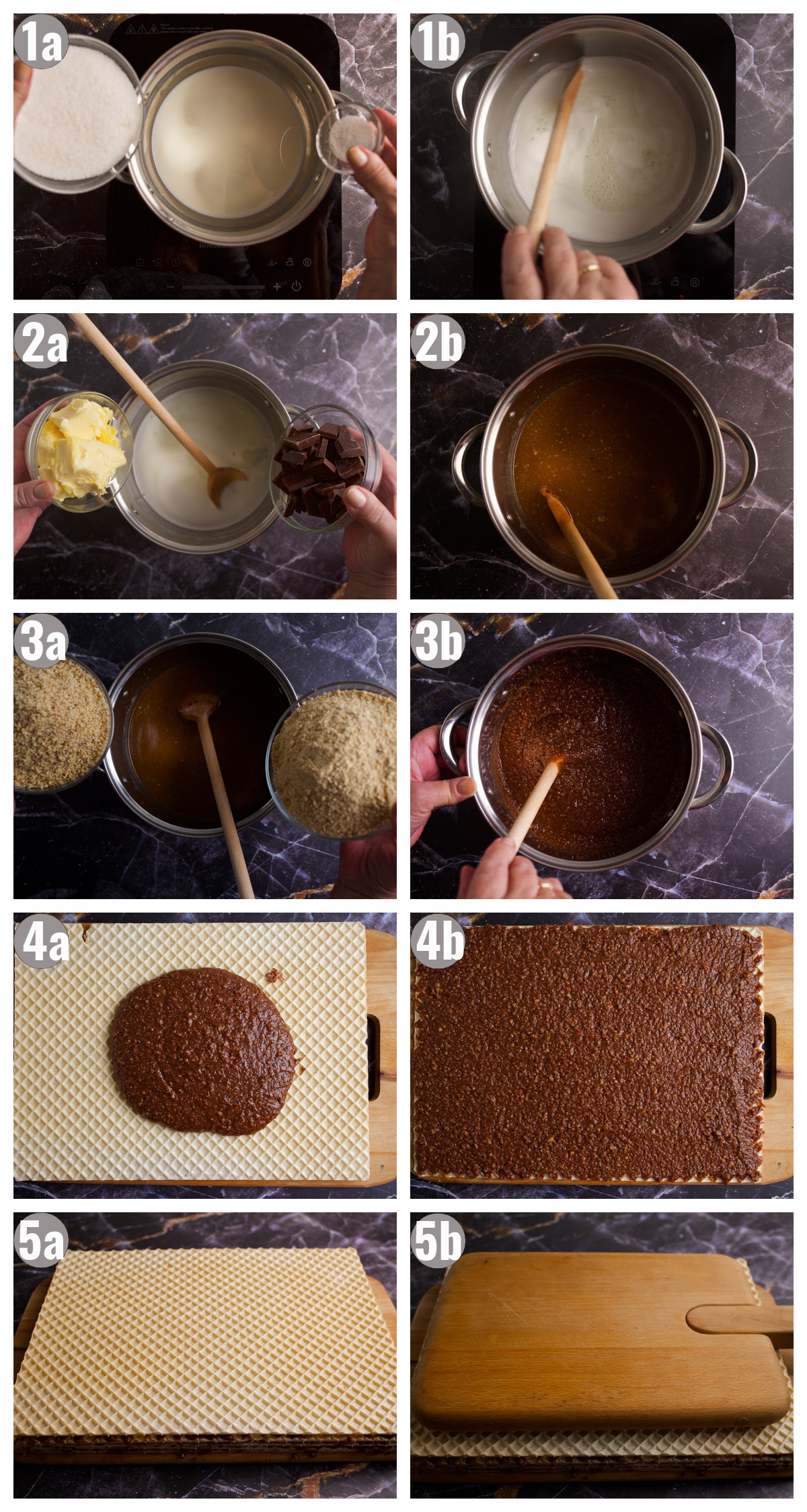 Steps for waffle cake 1-5.