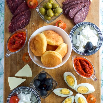 Easy way to make meza, Balkan appetizer platter.
