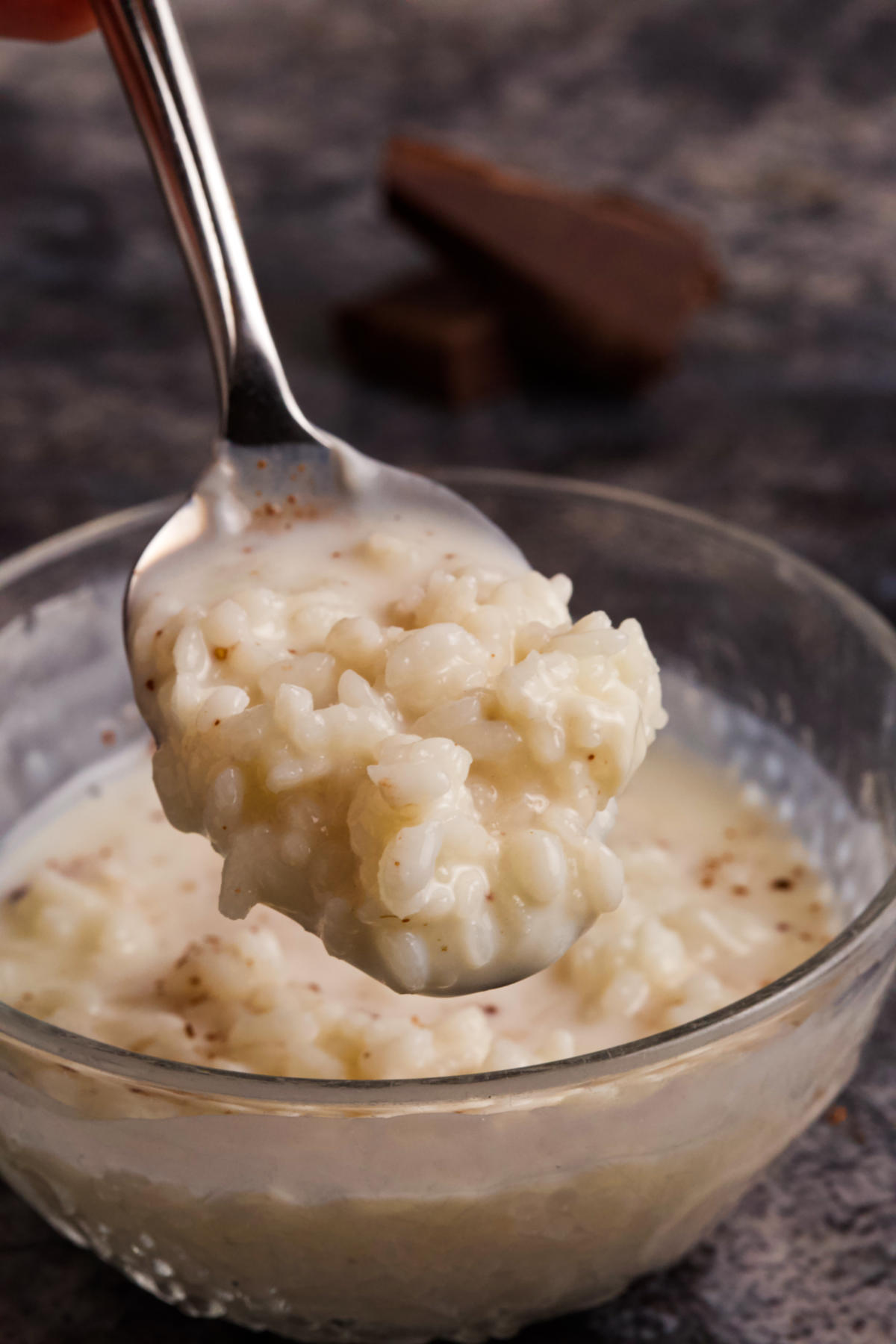 A spoonful of rice pudding.