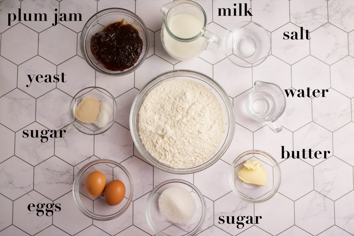 Overhead ingredients for roulade on a table.