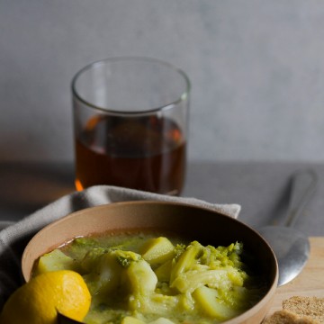 Garlic, potatoes and kale are all that's necessary to make this invigorating stew. What we have here is a vegetarian dish to keep you full and energized until the next day's breakfast.