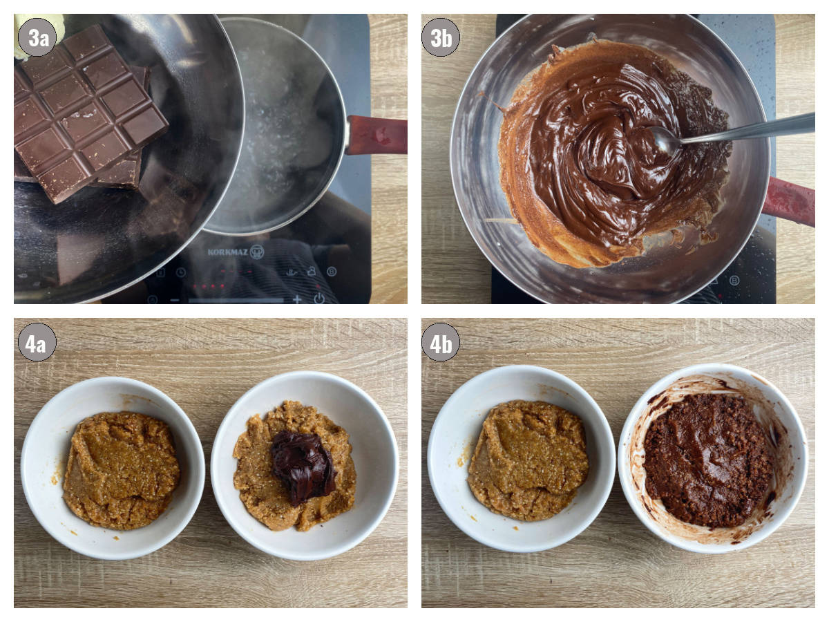 Four photos, two by two, of making bajadera, melting chocolate. 