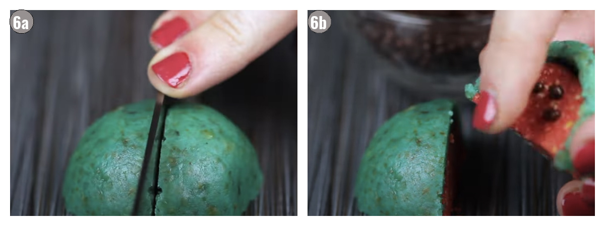 Two photographs side by side of cutting cookies.