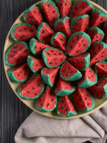 Cookies on a plate, shot from above.