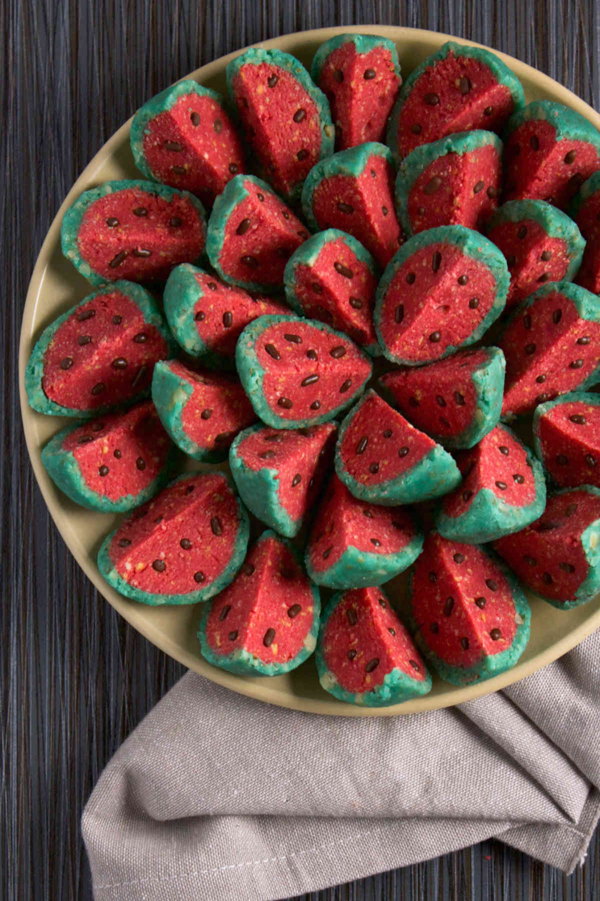 Cookies on a plate, shot from above.