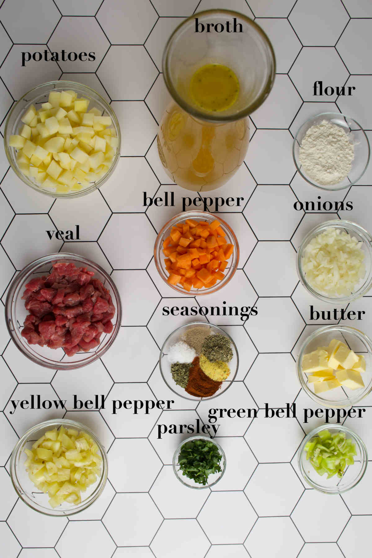 Ingredients on a honeycomb background.