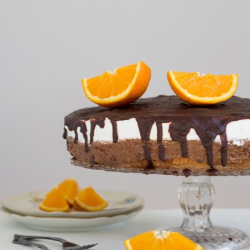 Traditional Serbian cake called Vaso's Cake. Made with dark chocolate, oranges, walnuts and meringue.