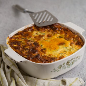 Moussaka in a pan.