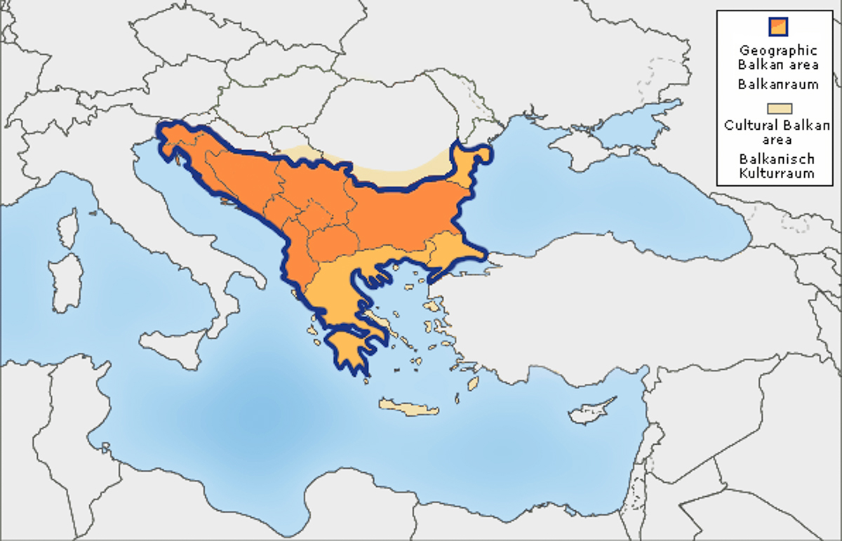 Map of Europe with Balkans highlighted.