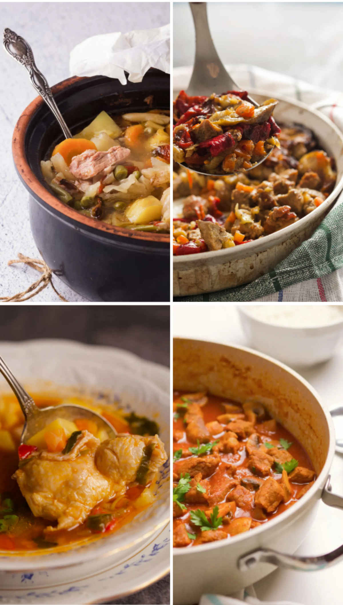 Four photographs of different stews in one pin.