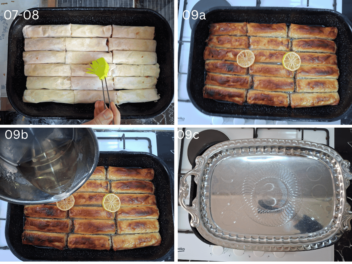 Four photos depicting preparation of apple pie.